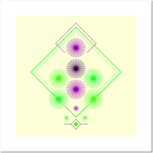 Flower Pattern abstract geometric green Posters and Art